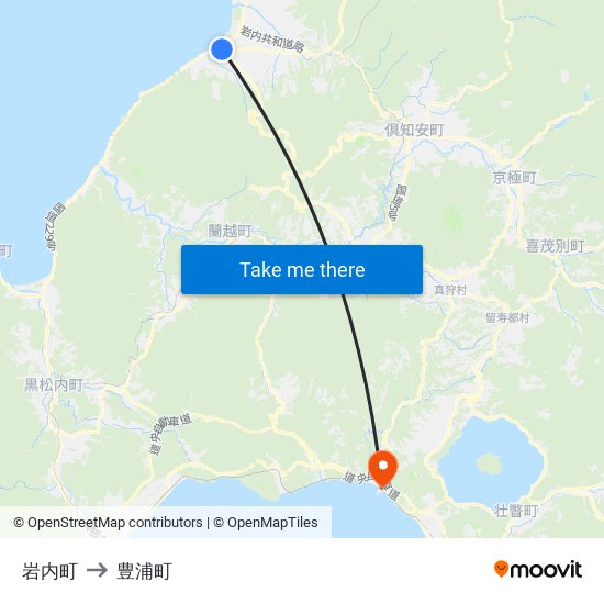岩内町 to 豊浦町 map