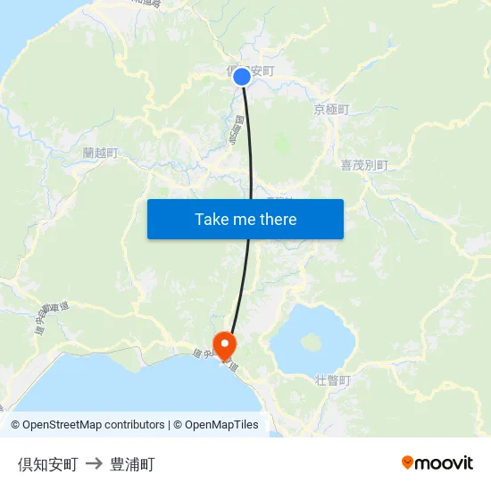 倶知安町 to 豊浦町 map
