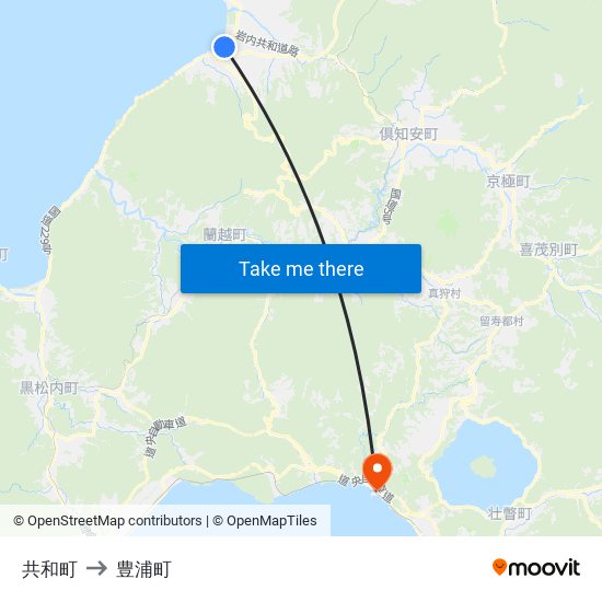 共和町 to 豊浦町 map