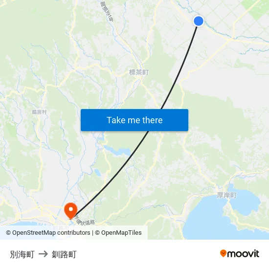 別海町 to 釧路町 map