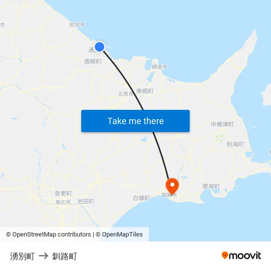 湧別町 to 釧路町 map