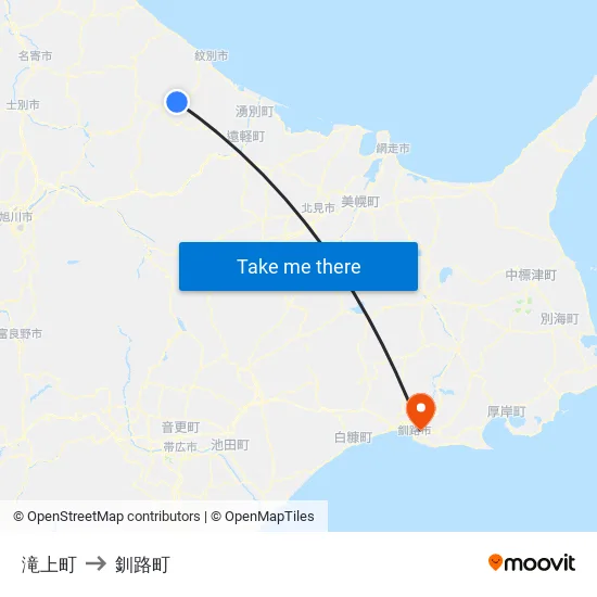滝上町 to 釧路町 map