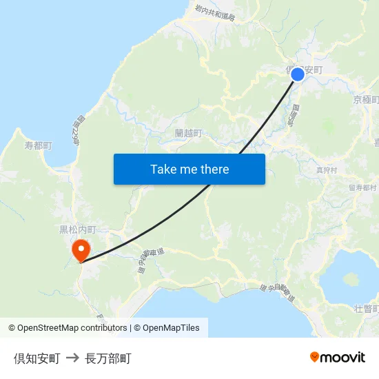 倶知安町 to 長万部町 map