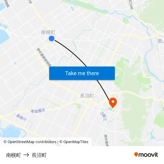 南幌町 to 長沼町 map
