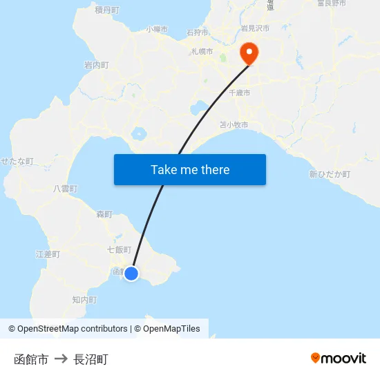 函館市 to 長沼町 map