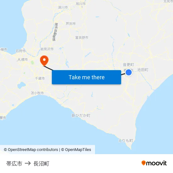 帯広市 to 長沼町 map