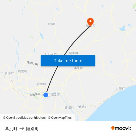 幕別町 to 陸別町 map