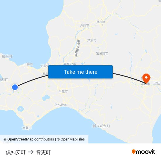 倶知安町 to 音更町 map