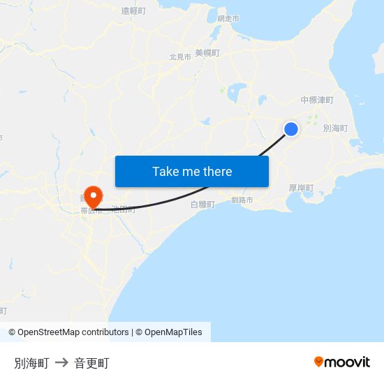 別海町 to 音更町 map