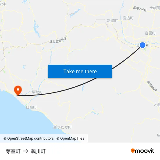 芽室町 to 鵡川町 map