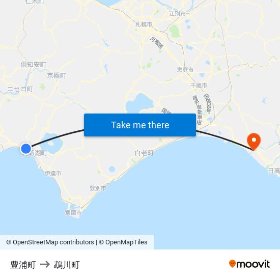豊浦町 to 鵡川町 map