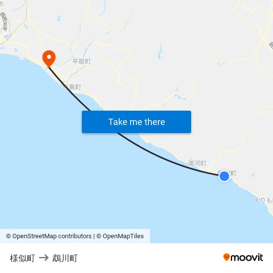 様似町 to 鵡川町 map