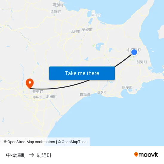 中標津町 to 鹿追町 map