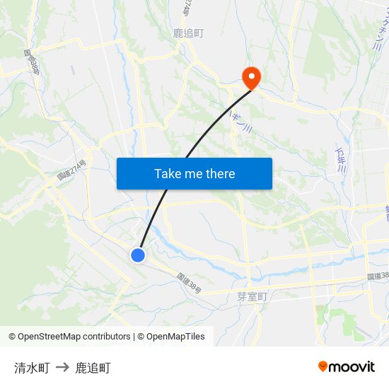 清水町 to 鹿追町 map