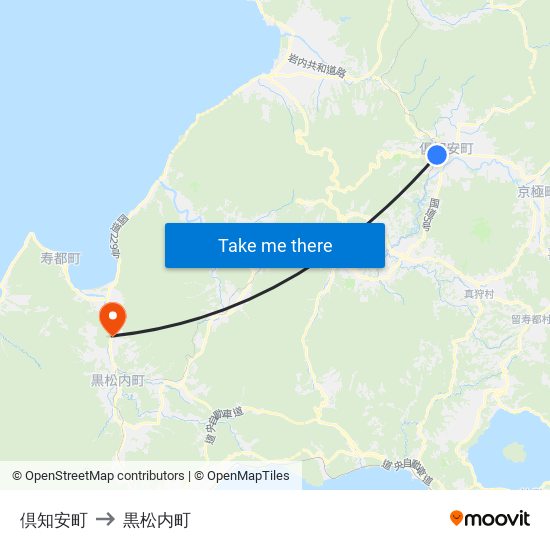 倶知安町 to 黒松内町 map