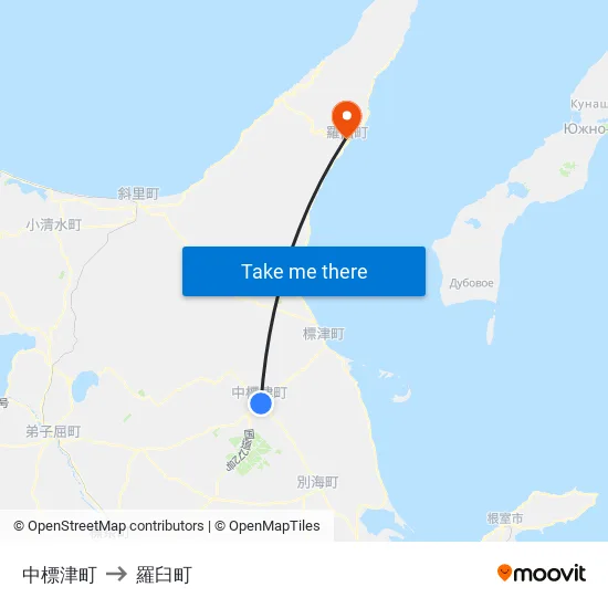中標津町 to 羅臼町 map