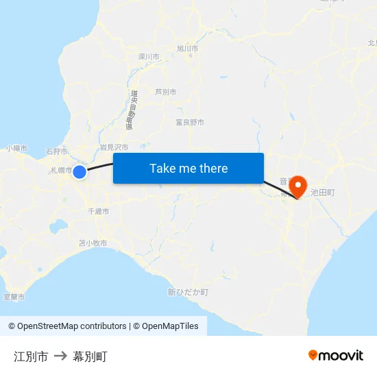 江別市 to 幕別町 map