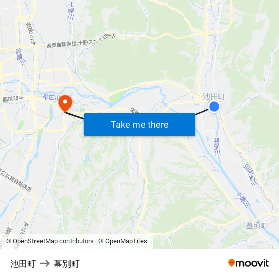 池田町 to 幕別町 map
