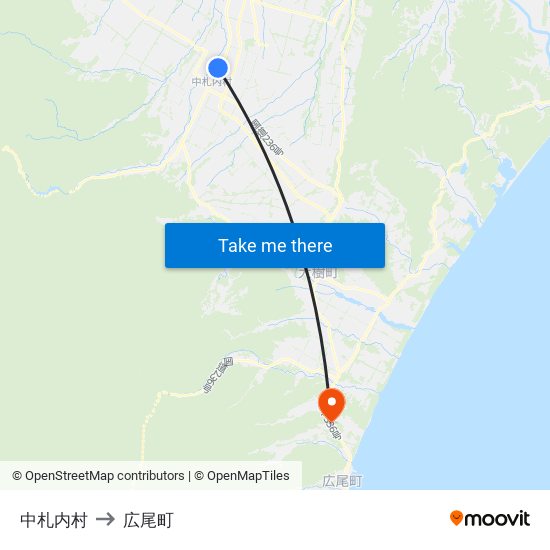 中札内村 to 広尾町 map