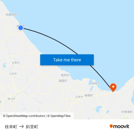 枝幸町 to 斜里町 map
