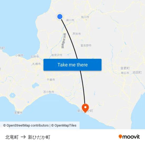 北竜町 to 新ひだか町 map