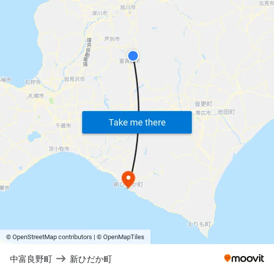 中富良野町 to 新ひだか町 map