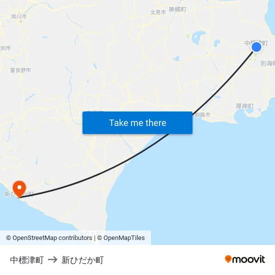 中標津町 to 新ひだか町 map