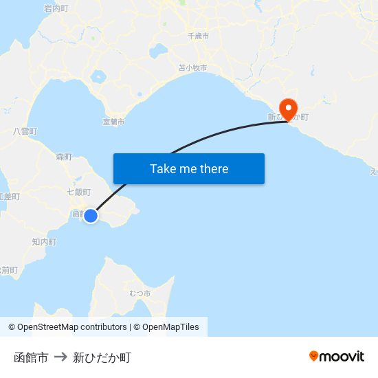 函館市 to 新ひだか町 map