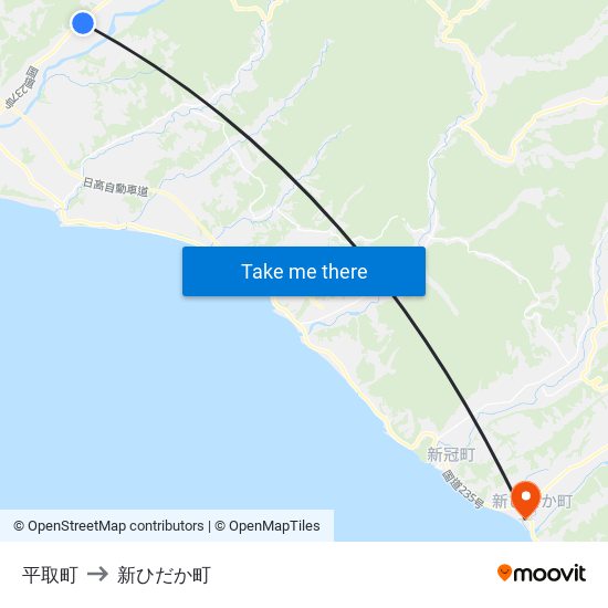 平取町 to 新ひだか町 map