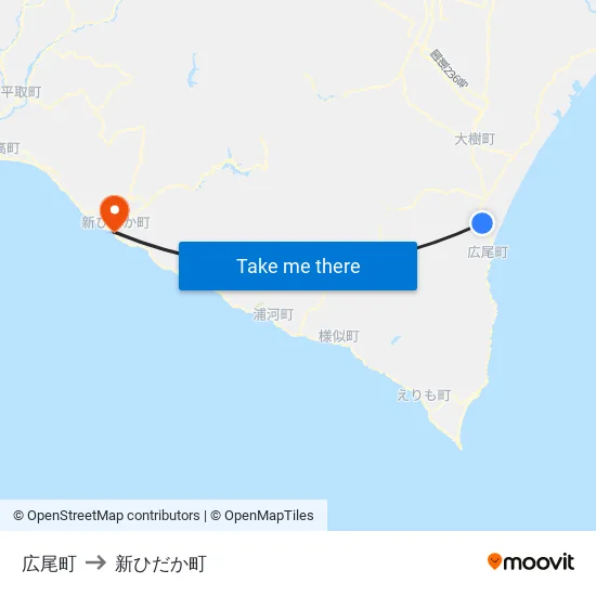 広尾町 to 新ひだか町 map