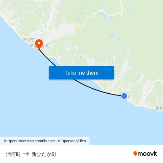 浦河町 to 新ひだか町 map