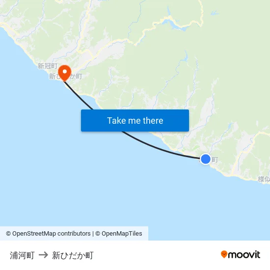浦河町 to 新ひだか町 map