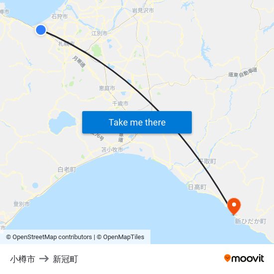 小樽市 to 新冠町 map