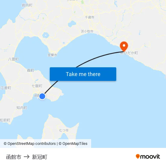 函館市 to 新冠町 map