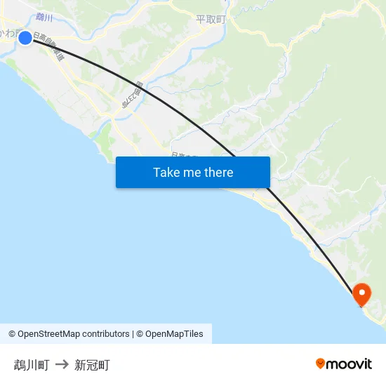 鵡川町 to 新冠町 map