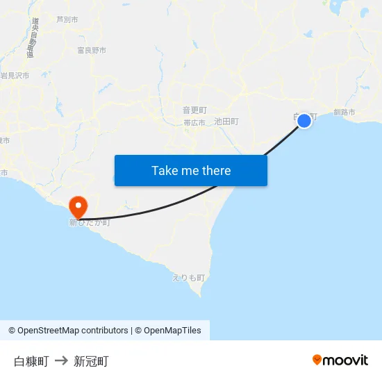 白糠町 to 新冠町 map