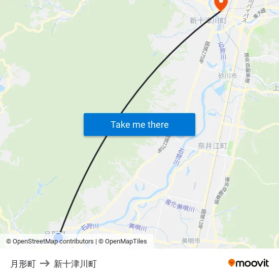 月形町 to 新十津川町 map