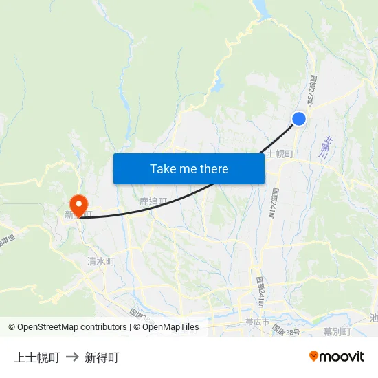 上士幌町 to 新得町 map