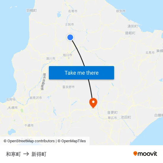 和寒町 to 新得町 map
