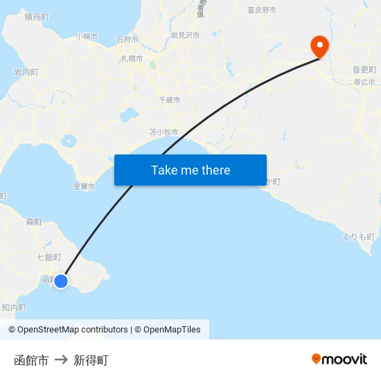 函館市 to 新得町 map