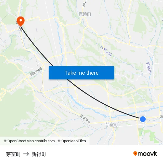 芽室町 to 新得町 map