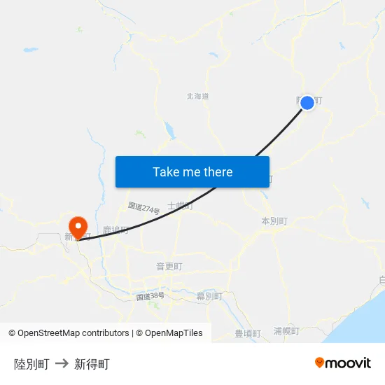 陸別町 to 新得町 map