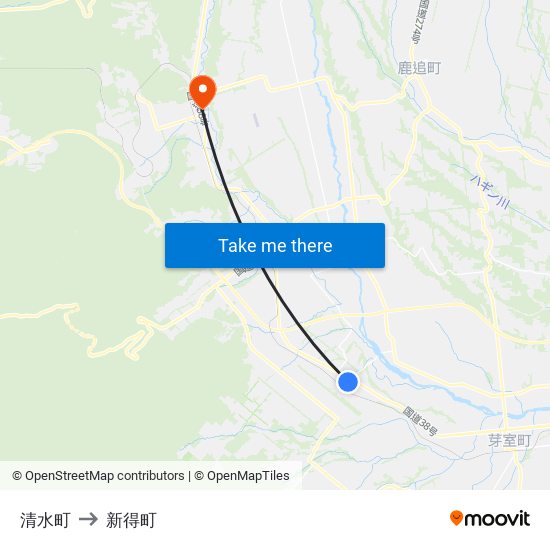 清水町 to 新得町 map