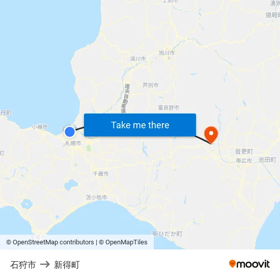 石狩市 to 新得町 map