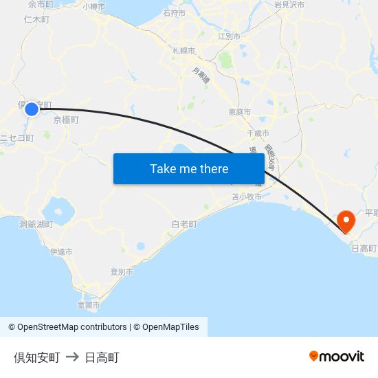 倶知安町 to 日高町 map