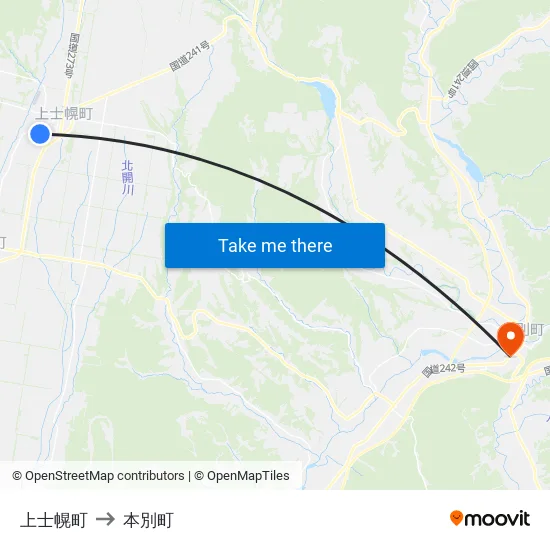 上士幌町 to 本別町 map