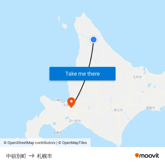 中頓別町 to 札幌市 map