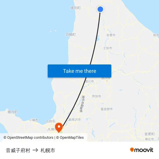 音威子府村 to 札幌市 map