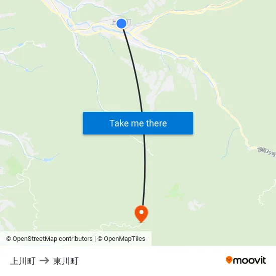 上川町 to 東川町 map