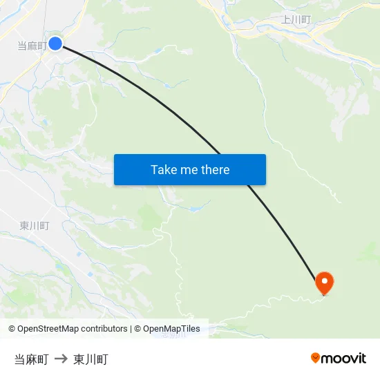 当麻町 to 東川町 map